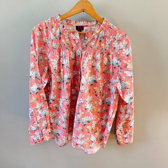 J. Crew Liberty Josephine Floral Ruffle Popover Shirt In Josephine Coral- Sz 12 - Picture 1 of 5